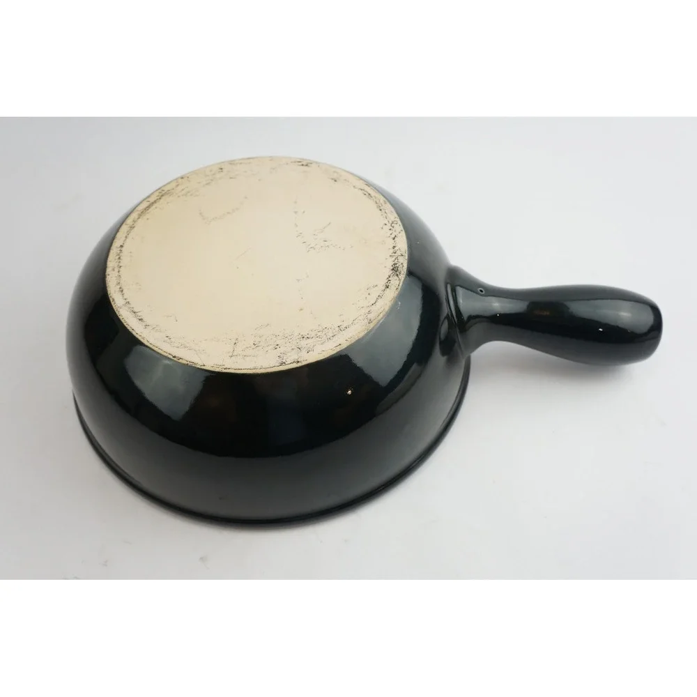 Rossler Fondue Pot Swiss Made Black Ceramic Side Handle Good Condition‎